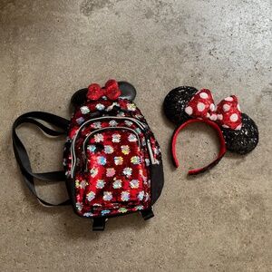 Disneyland Official Sequin Minnie Mouse Backpack + Ears